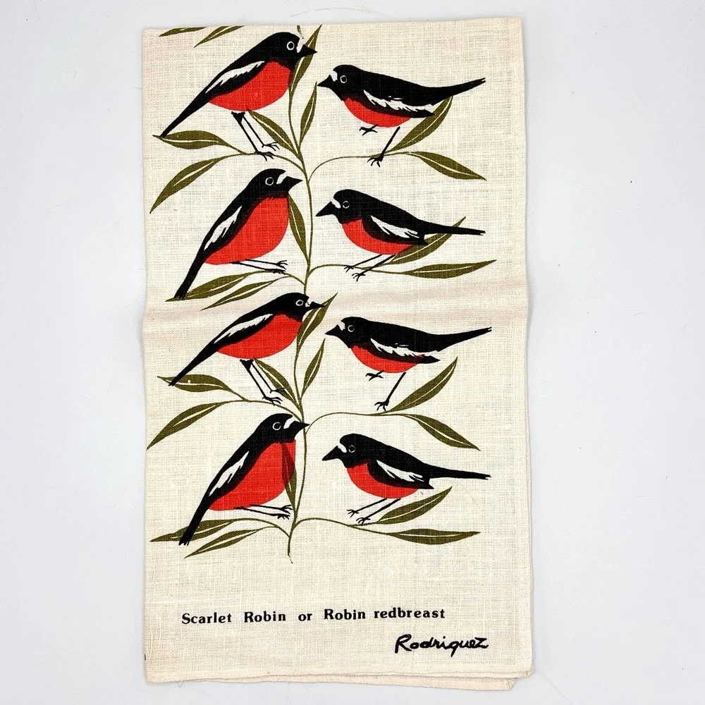Rodriguez Australian Red Robin Linen Kitchen Tea Towel‎